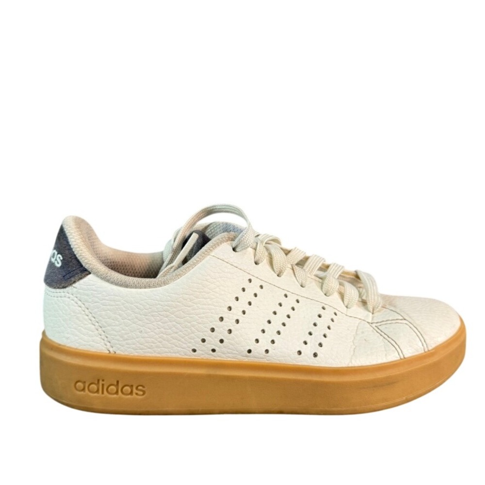 Adidas Advantage Cloudfoam White Gum Sole Pebbled Leather Sneakers Low Top M4
